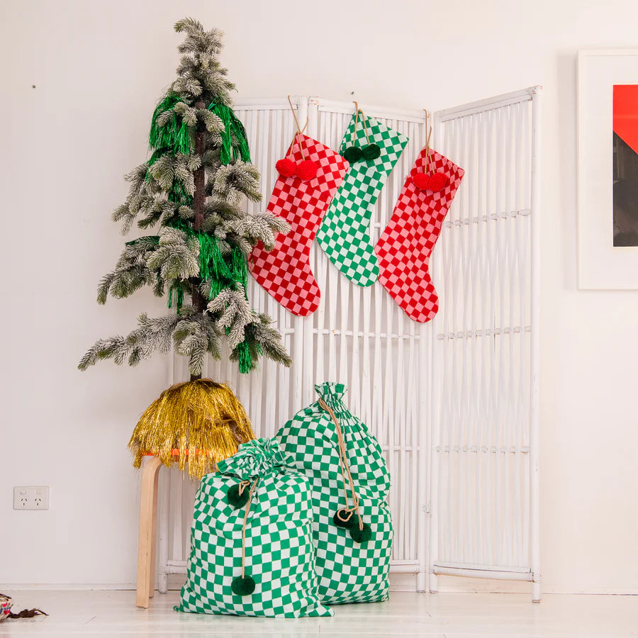 Green Checkered Stocking-Top 30 Christmas-Little Fish Co.