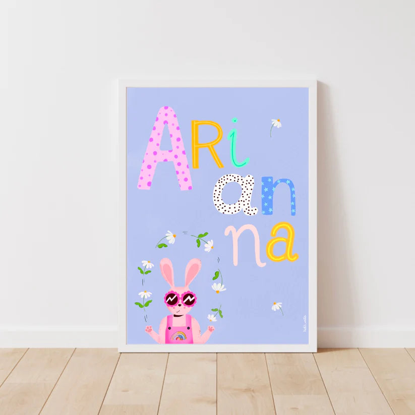 Custom Name Print - Bunny with Daisy-Little Fish Co.