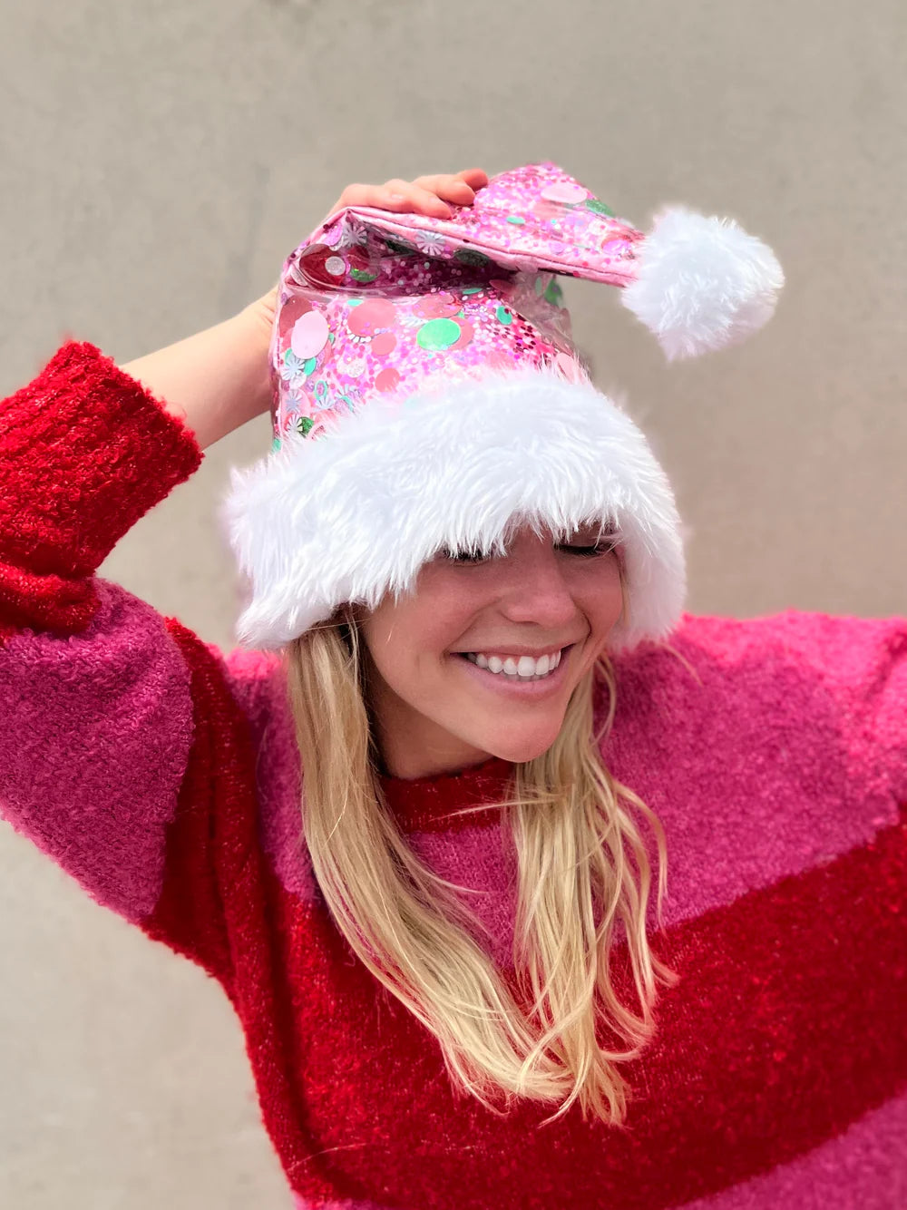 Holiday Spirit Pink confetti Santa hat