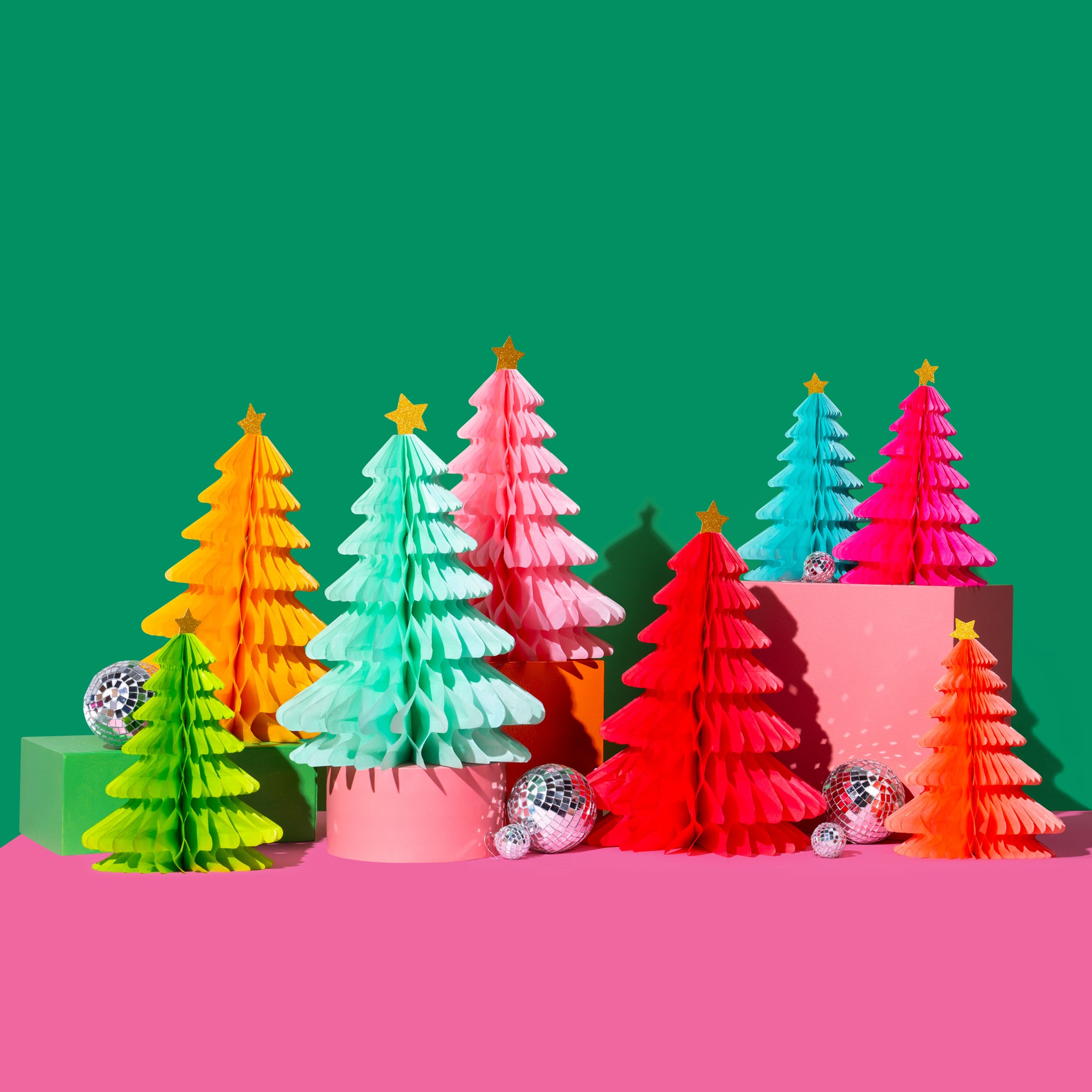 Rainbow Trees Christmas Honeycomb decorations-Top 30 Christmas-Little Fish Co.