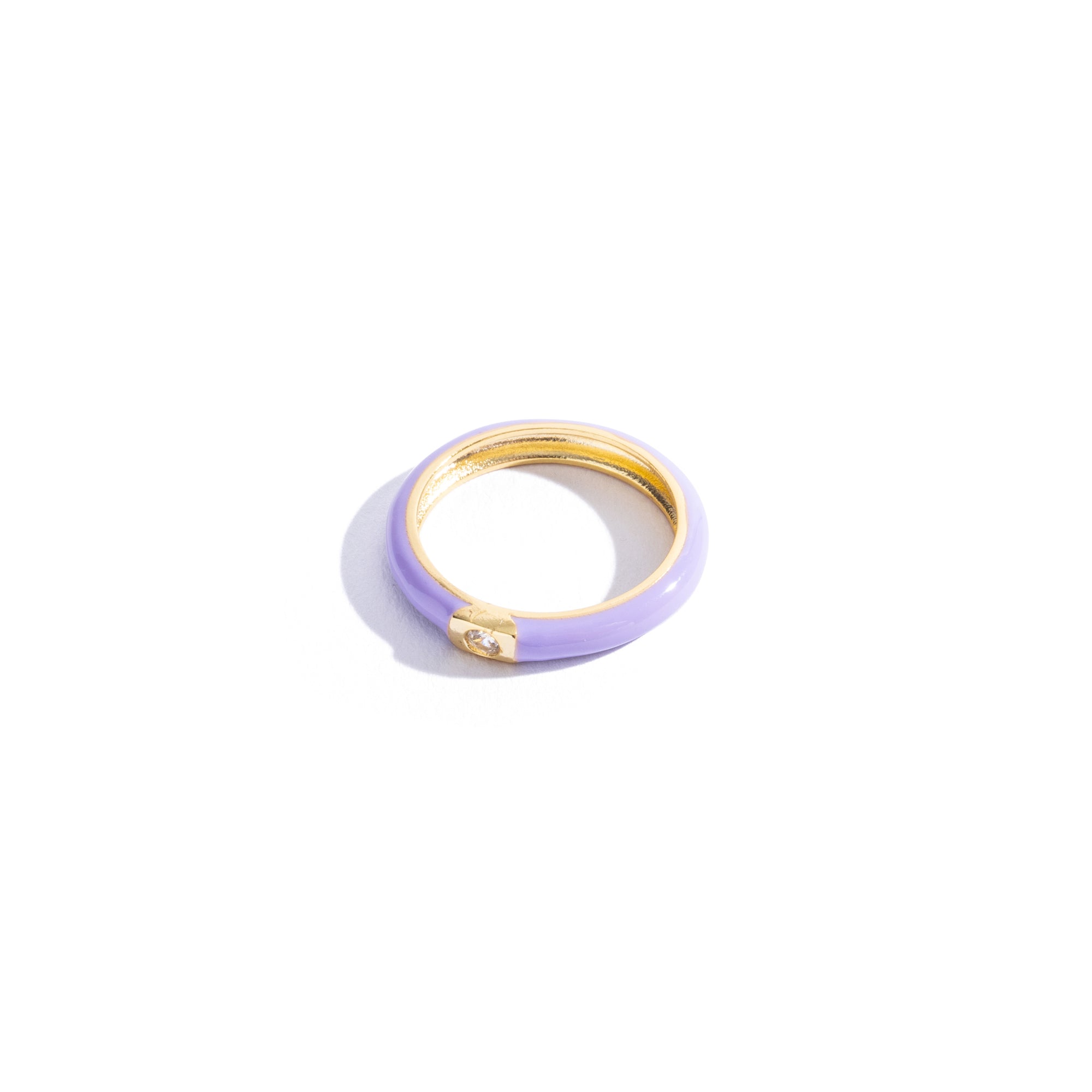 24K Gold plated enamel stacking ring White with stone-Little Fish Co.