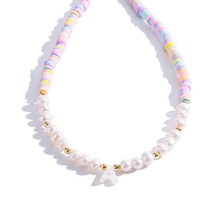 Surfer Pastel Pearl Initial Bead Necklace-Little Fish Co.