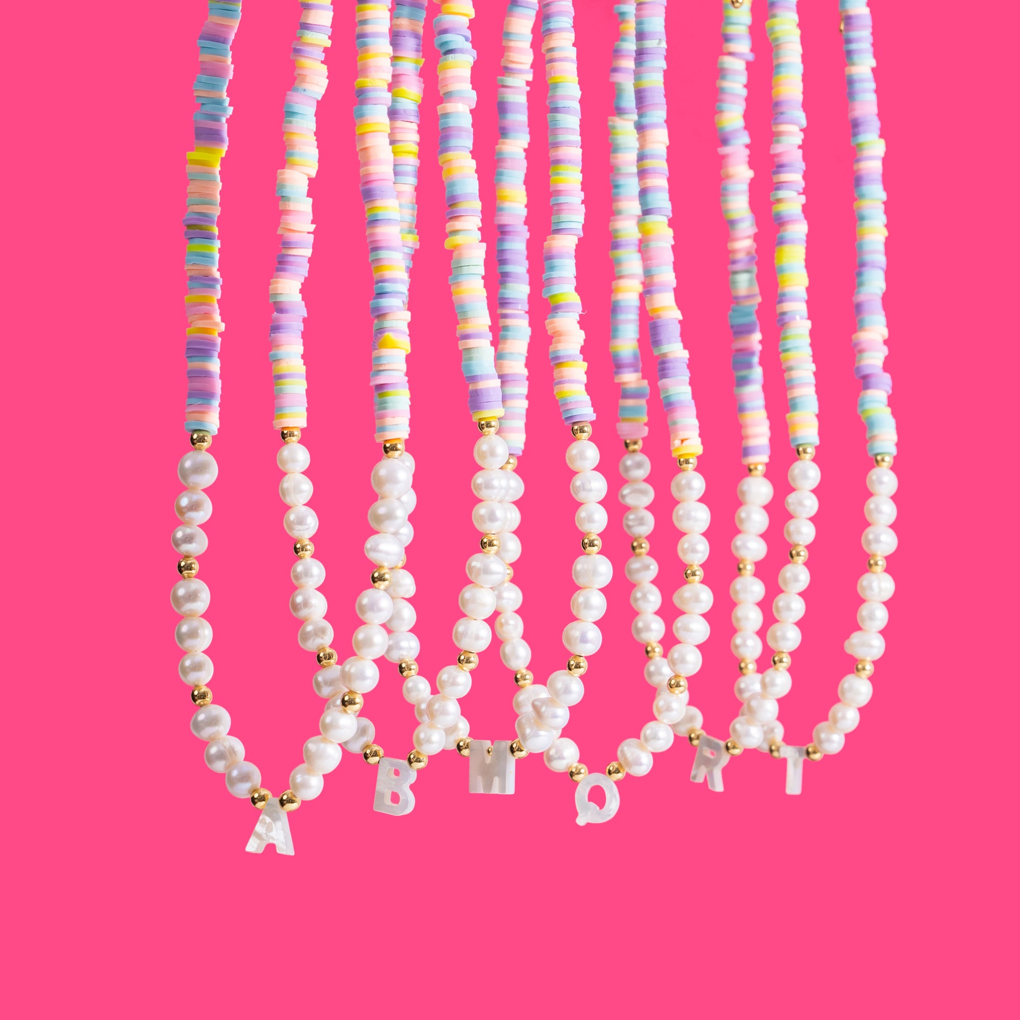 Surfer Pastel Pearl Initial Bead Necklace-Little Fish Co.