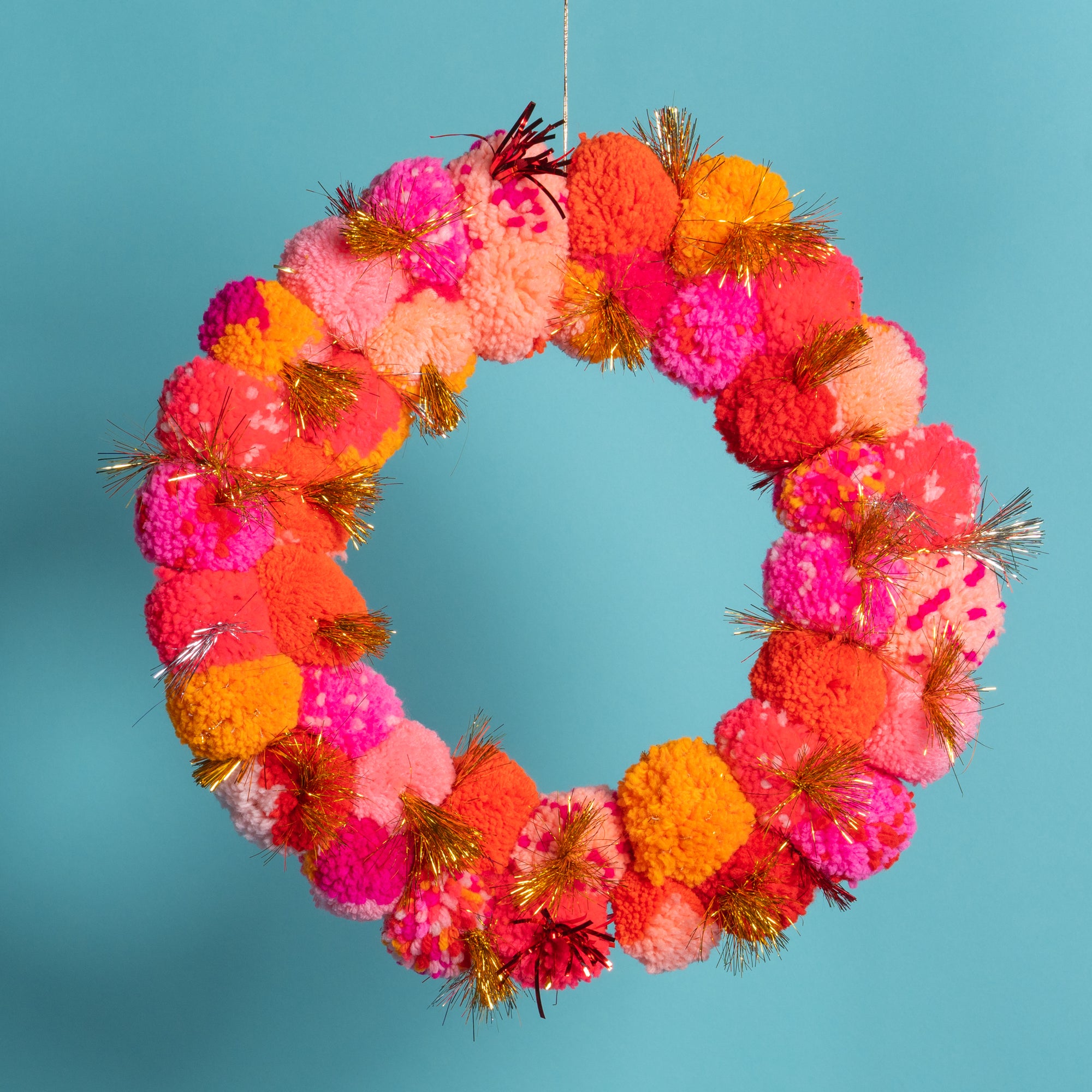 Small Pom Pom wreath with metallic -Red / Orange-Little Fish Co.