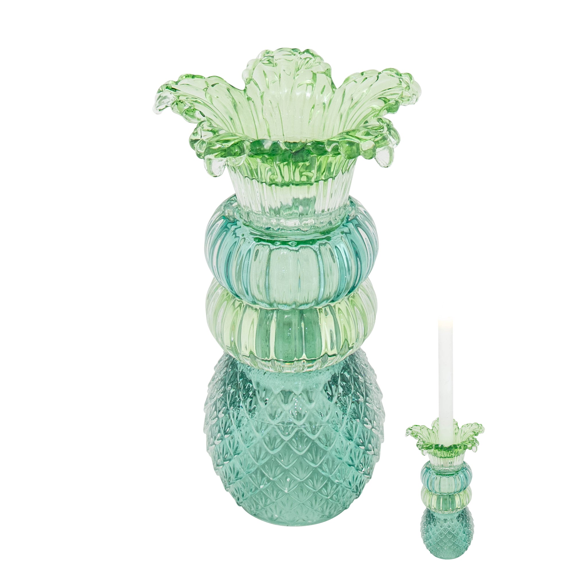 Green glass candle holder