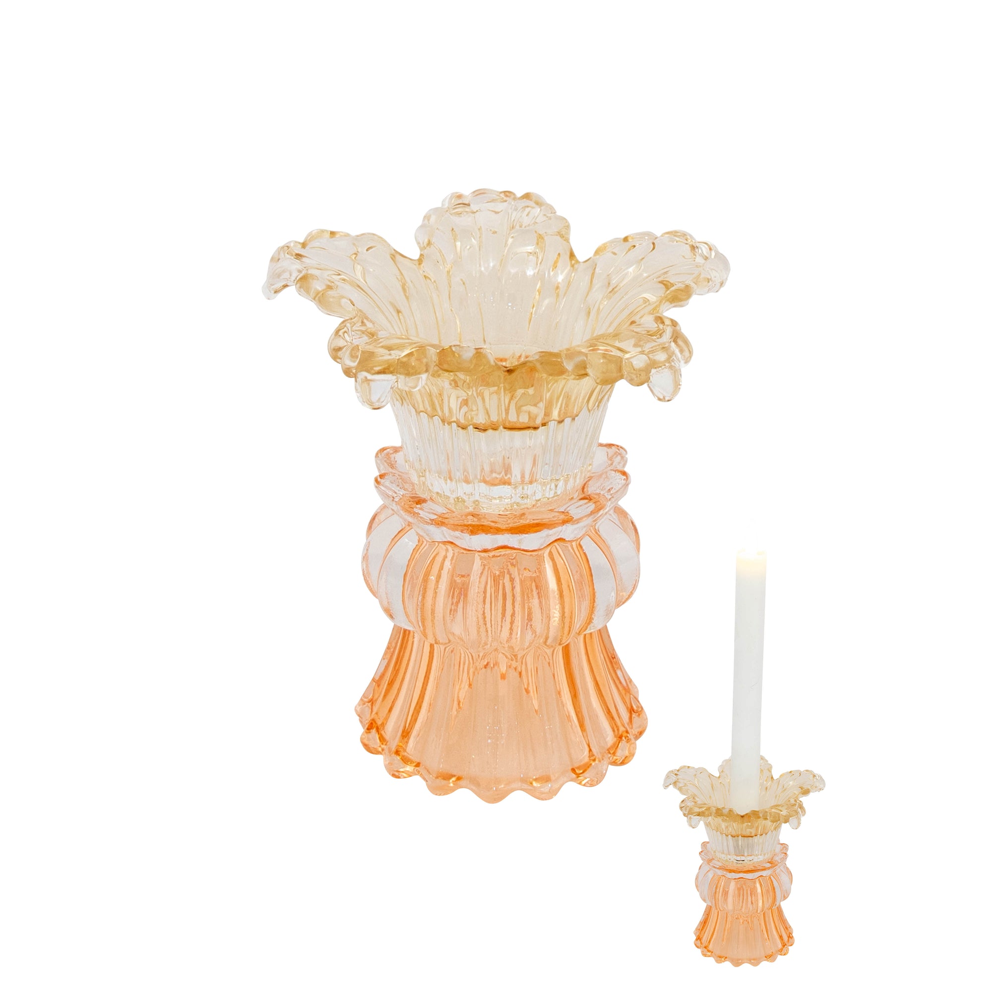 Peach Flower glass candle holder