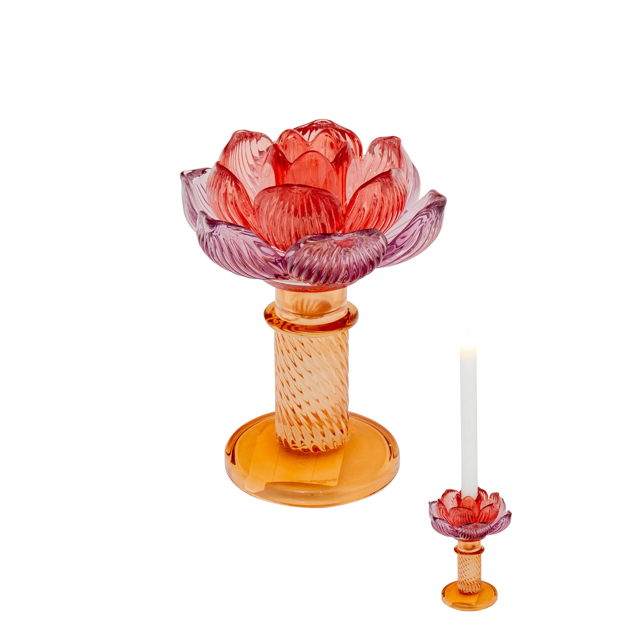 Pink Flower glass candle holder