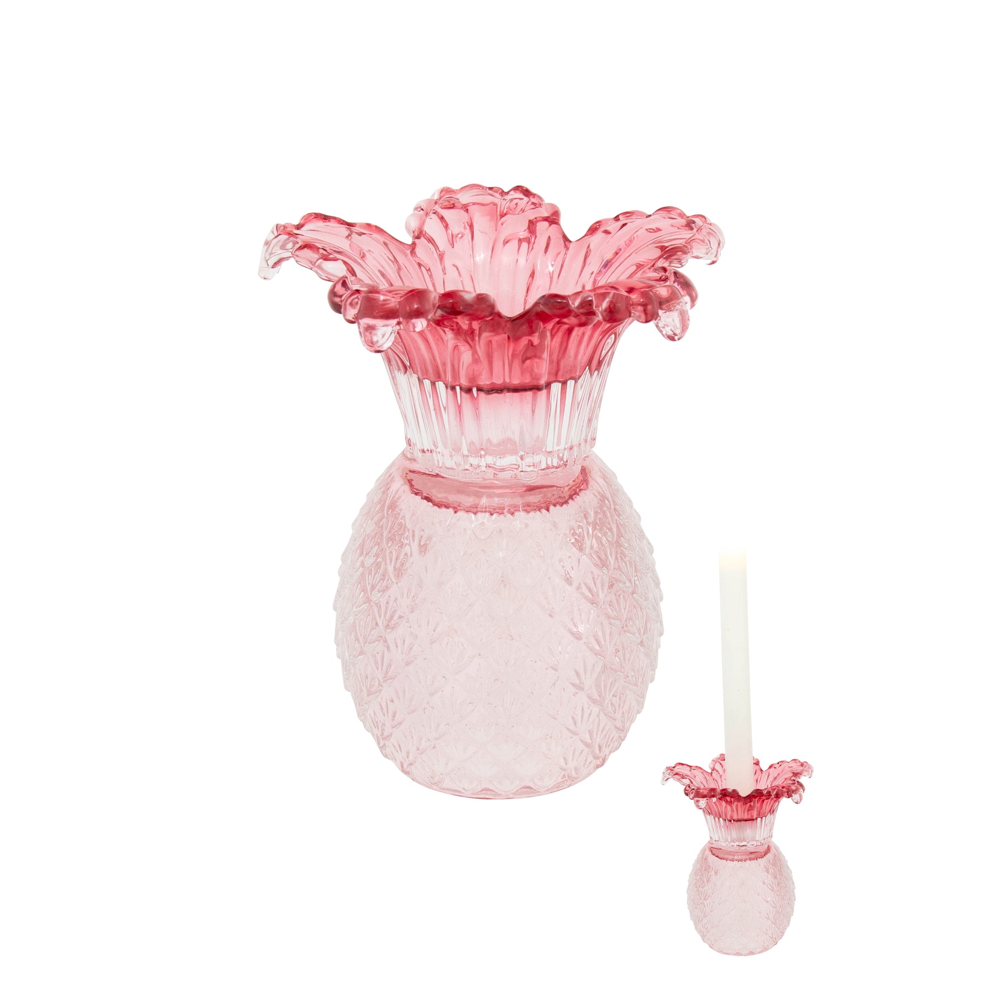 Pink Flower glass candle holder