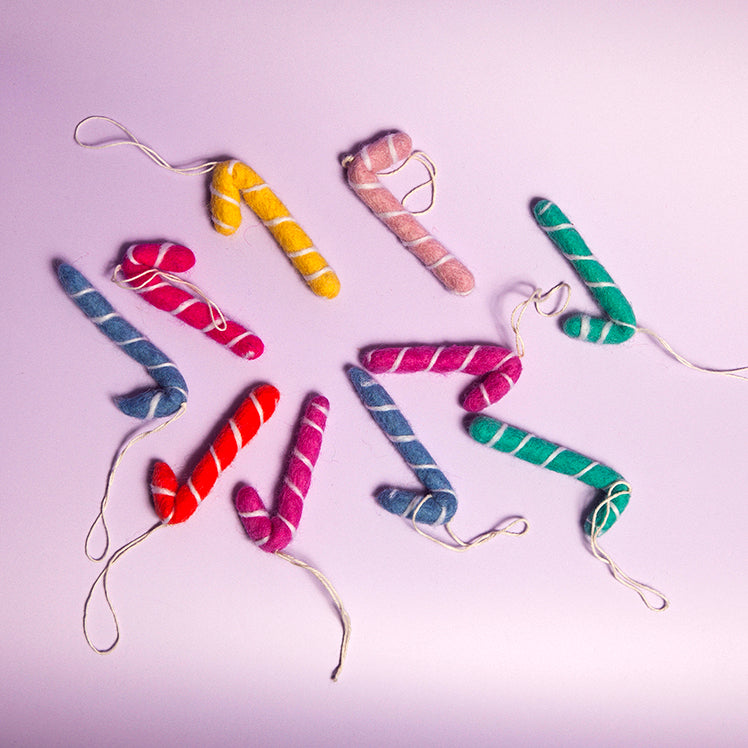 Felt Christmas candy cane ornaments - Lollie-Top 30 Christmas-Little Fish Co.