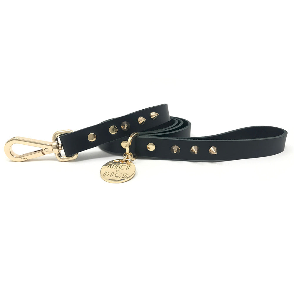 Smooth Spike Dog Leash - Gold Noir-Little Fish Co.