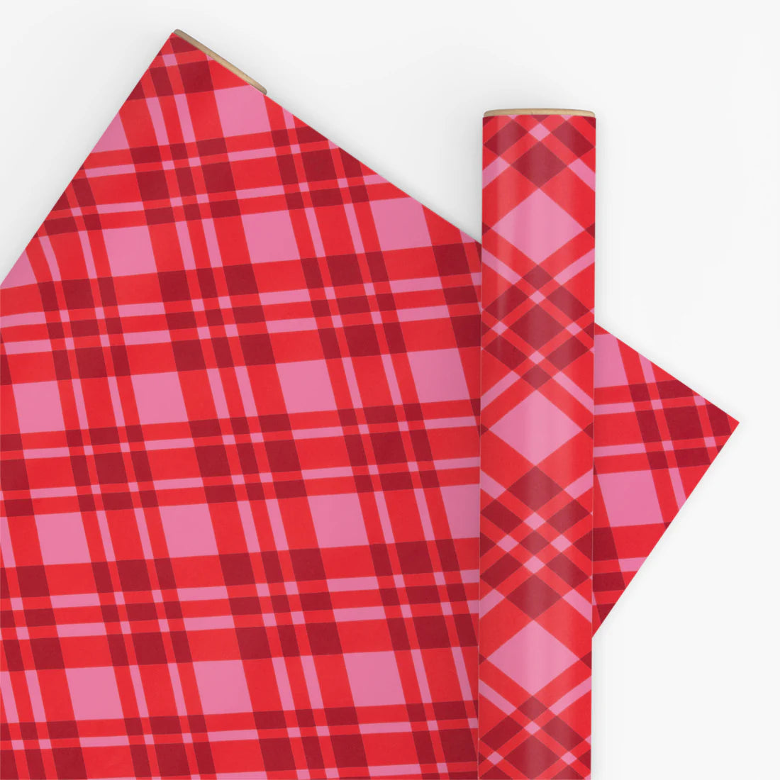 10M Plaid Bright Pink Wrapping Paper-Little Fish Co.
