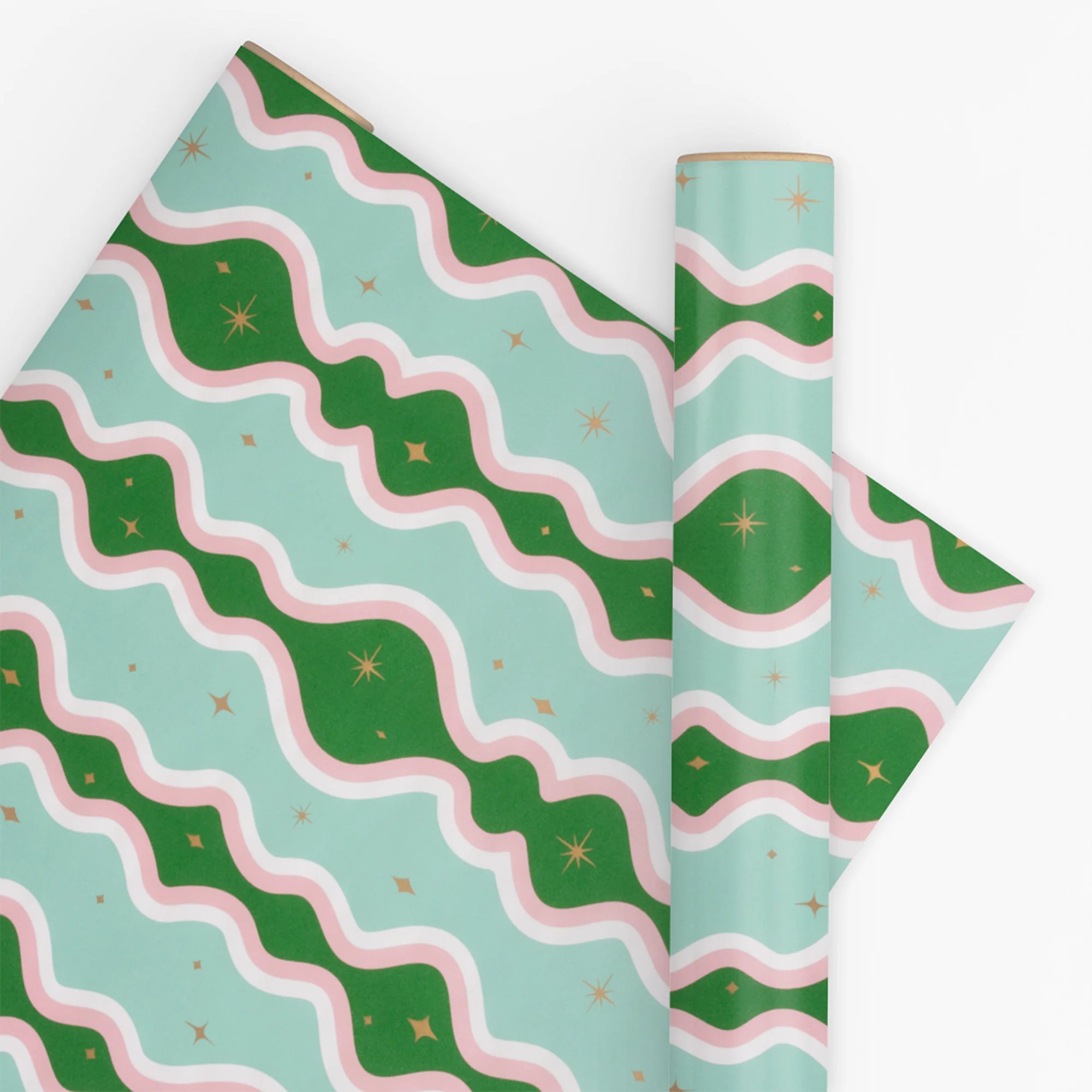 10M Retro Swirl Mint & Emerald Wrapping Paper-Little Fish Co.
