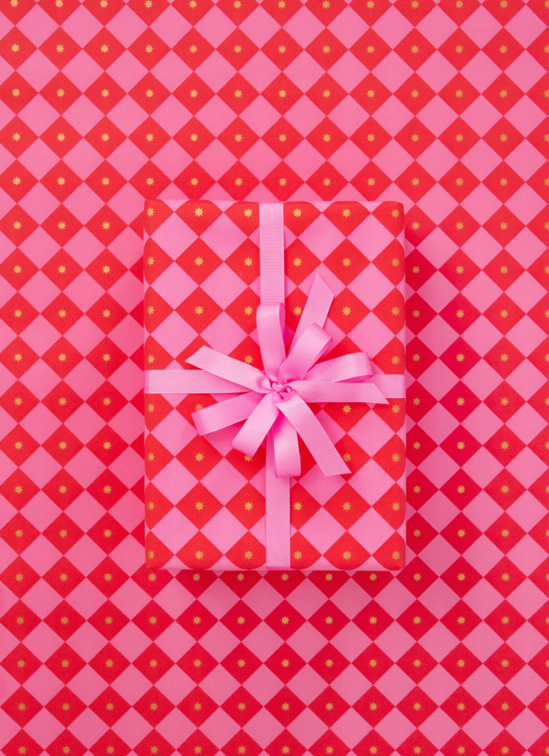 10M Checkerboard Bright Pink & Poppy Red Wrapping Paper-Little Fish Co.