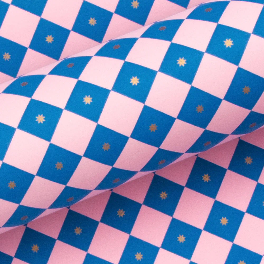 10M Checkerboard Pink & Electric Blue Wrapping Paper-Little Fish Co.