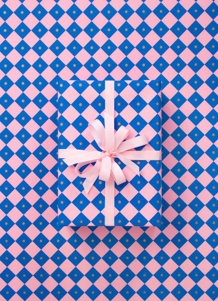 10M Checkerboard Pink & Electric Blue Wrapping Paper-Little Fish Co.