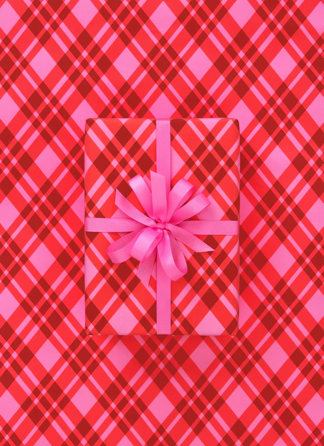 10M Plaid Bright Pink Wrapping Paper-Little Fish Co.