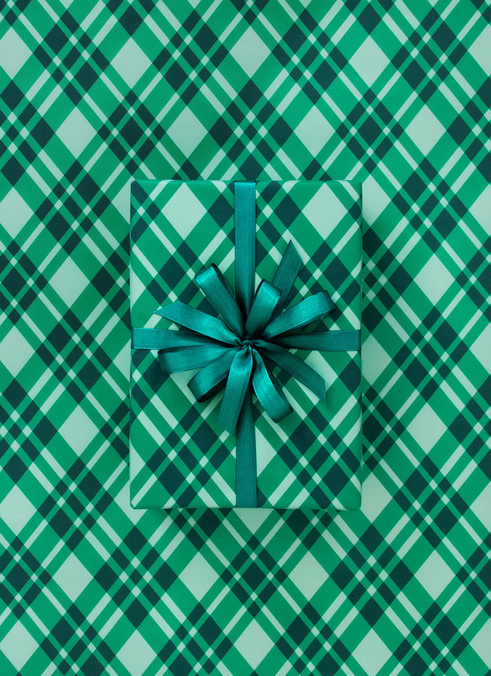 10M Plaid Evergreen Wrapping Paper-Little Fish Co.