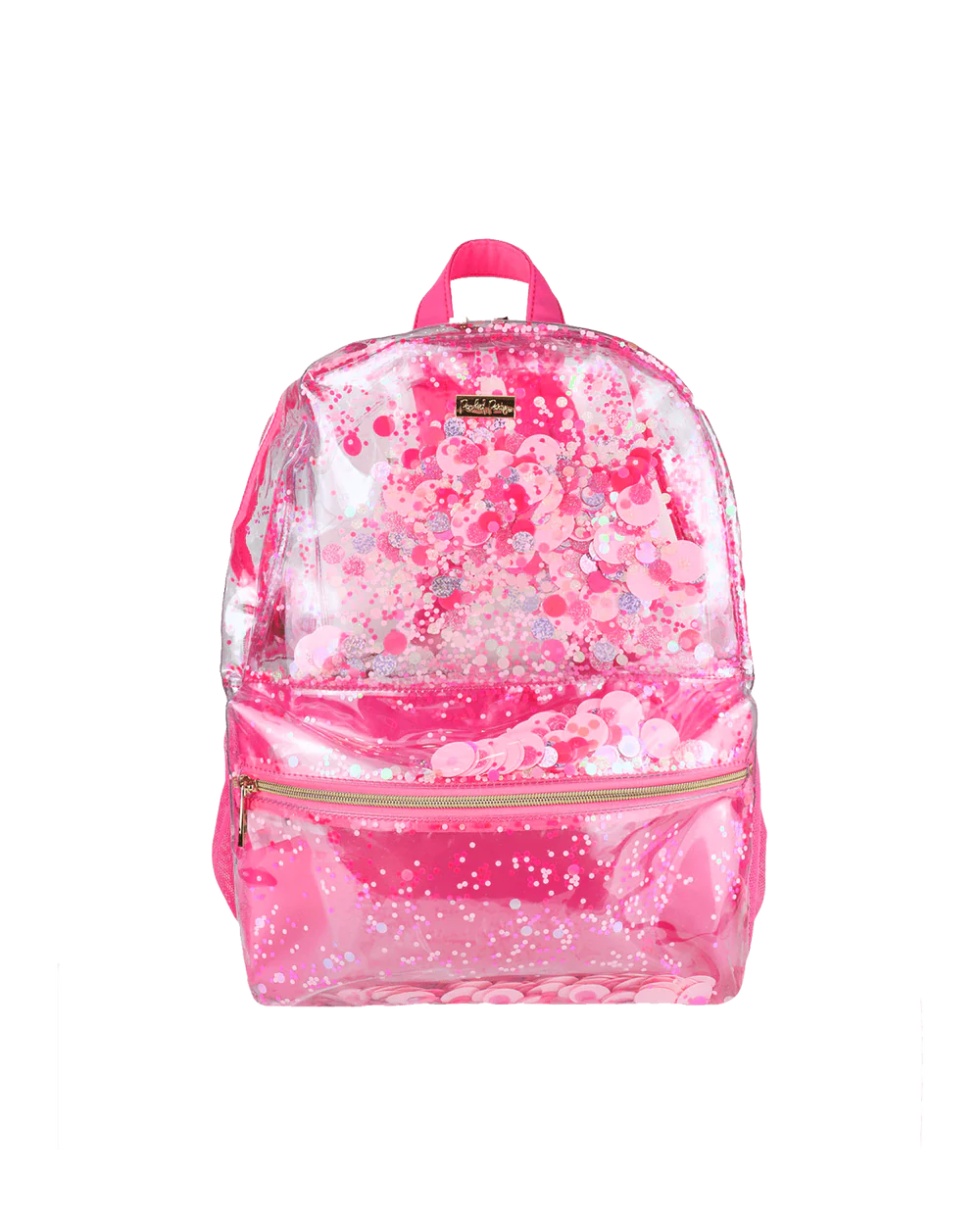 Pink Party confetti clear backpack medium-Little Fish Co.