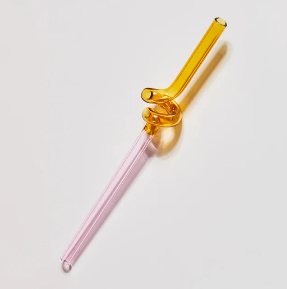 Glass Drinking Straw - Yellow/Pink Twist-Little Fish Co.