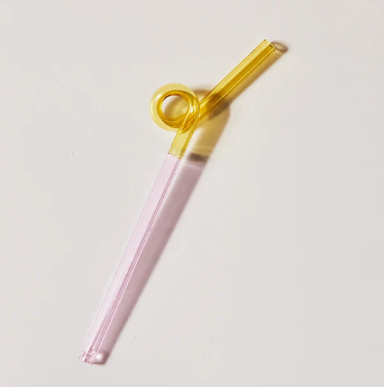 Glass Drinking Straw - Yellow/Pink Loop-Little Fish Co.