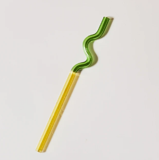 Glass Drinking Straw - Green/Yellow-Little Fish Co.