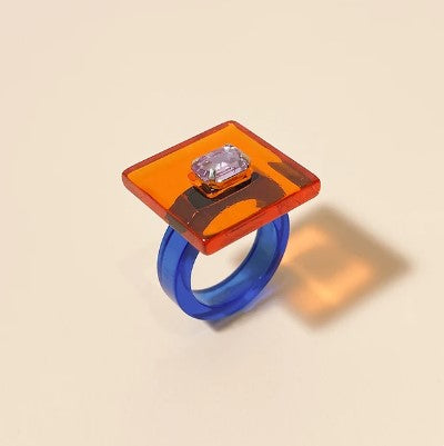 Geo Fashion Ring Orange / Blue-Little Fish Co.