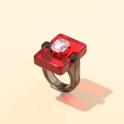 Geo Fashion Ring Red / Black-Little Fish Co.