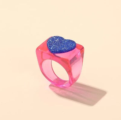 I heart you Fashion Ring Pink / Blue Heart-Little Fish Co.