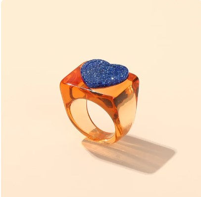 I heart you Fashion Ring Amber / Blue Heart-Little Fish Co.