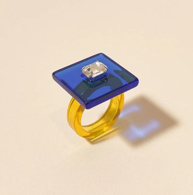 Geo Fashion Ring Blue / Yellow-Little Fish Co.