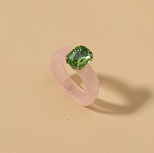 Acrylic Dazzler Ring with Gem - Pink / Green-Little Fish Co.