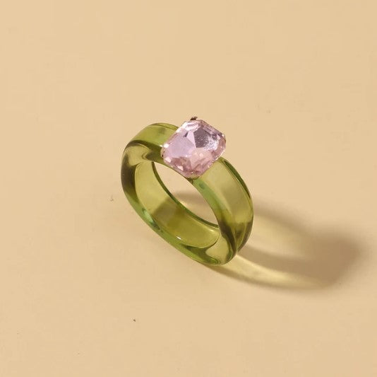 Acrylic Dazzler Ring with Gem - Green / Lilac-Little Fish Co.