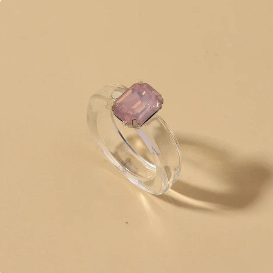 Acrylic Dazzler Ring with Gem - Clear / Pink-Little Fish Co.