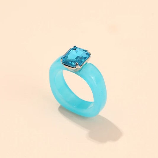 Acrylic Dazzler Ring with Gem - Blue / Blue-Little Fish Co.