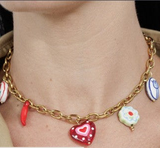 18K gold plated charm necklace - Heart