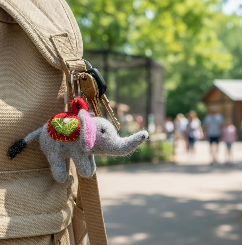 Handmade Fair Trade Needle Felt Elsie Elephant Keyring