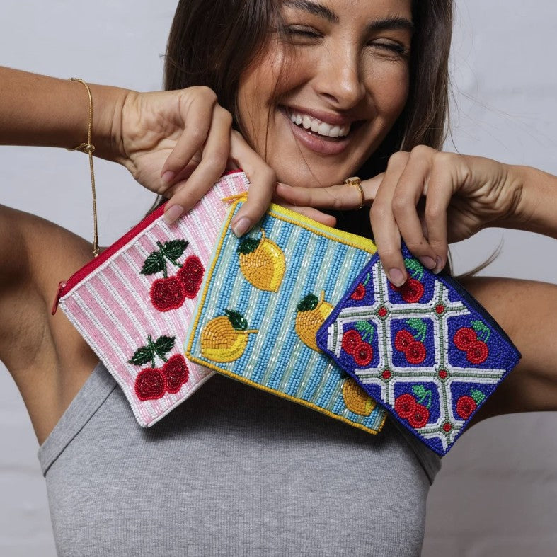 Beaded Pouch - Cherry pink-Fashion-Little Fish Co.