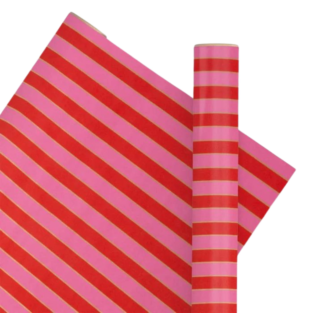 2.5 Meter pink Poppy stripe wrapping paper-Little Fish Co.