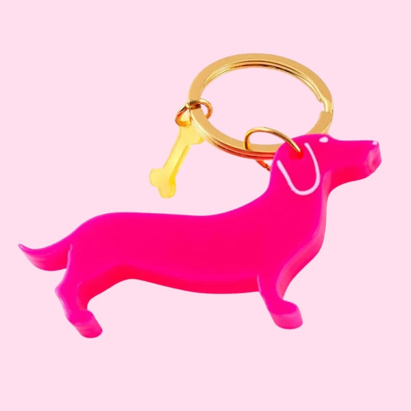 Acrylic dachshund Keyring - Hot pink-Top 30 Fashion-Little Fish Co.