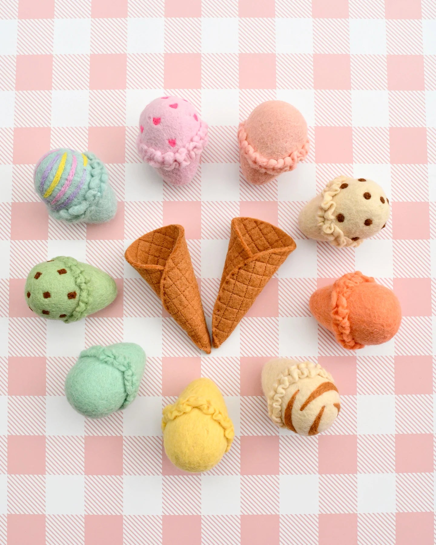 Felt Ice cream Waffle set ( 9 Ice cream scoops)-Fun-Little Fish Co.