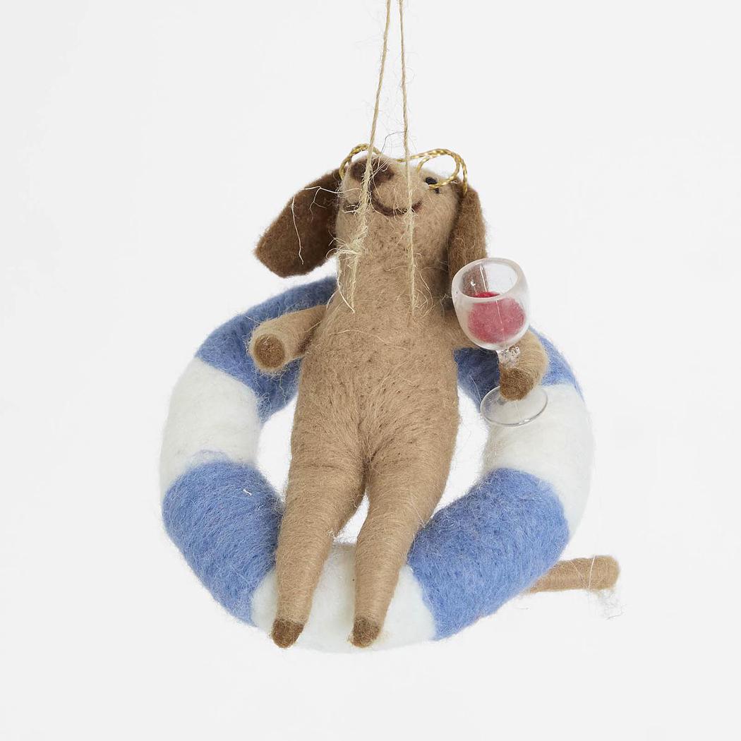 Dog in Tube Hanging tree decoration
