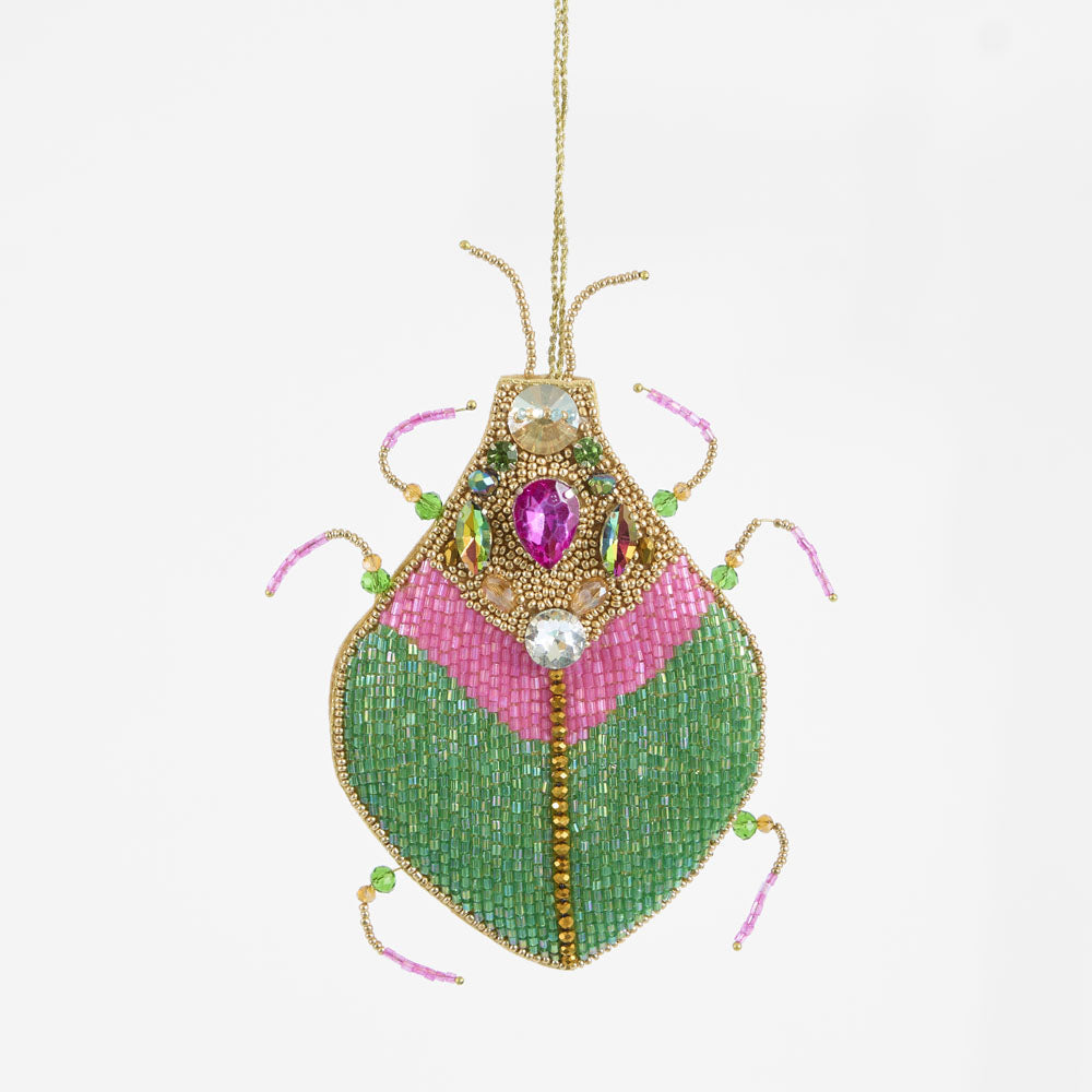 Maharajah Beaded Beetle Hanging tree decoration Pink / Green