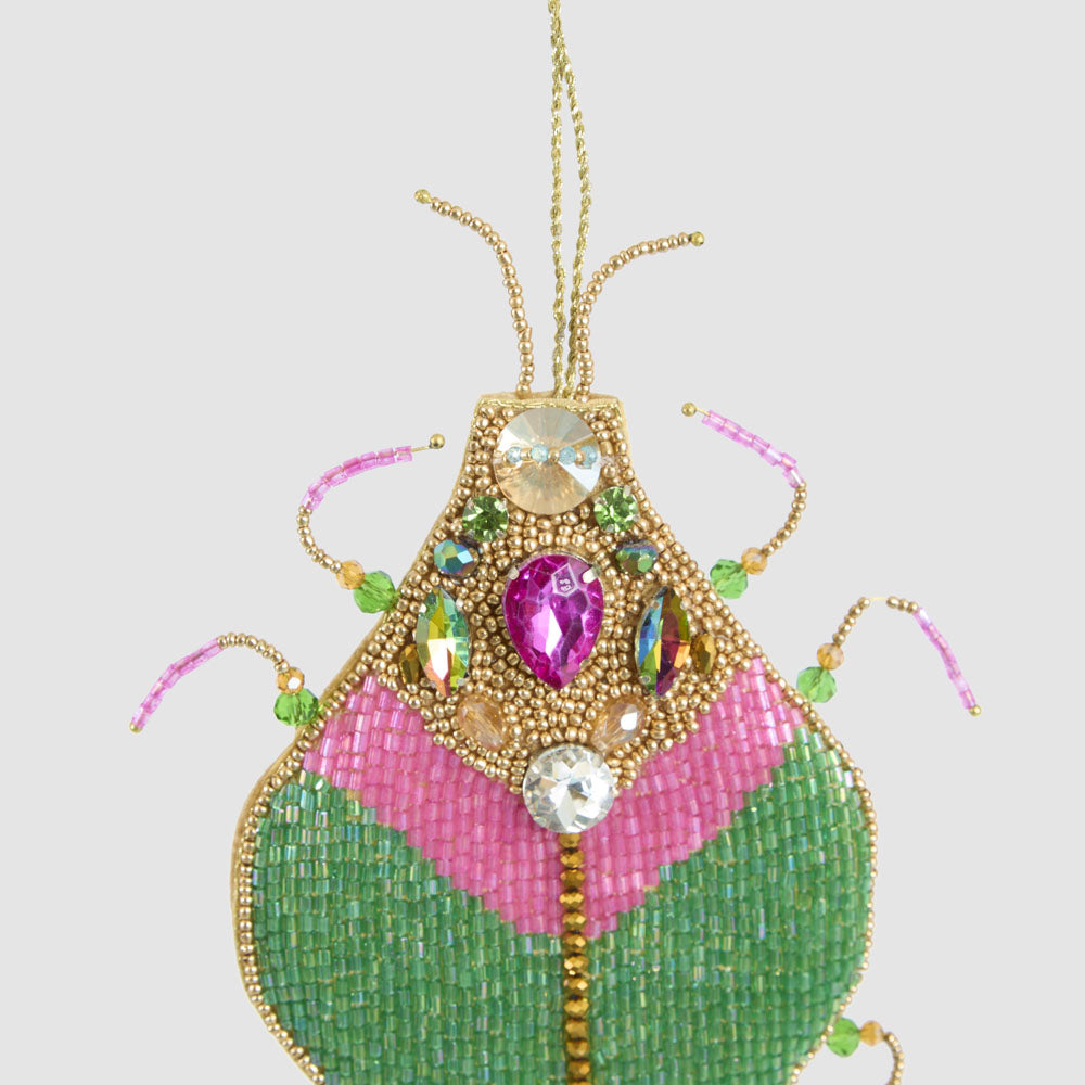 Maharajah Beaded Beetle Hanging tree decoration Pink / Green