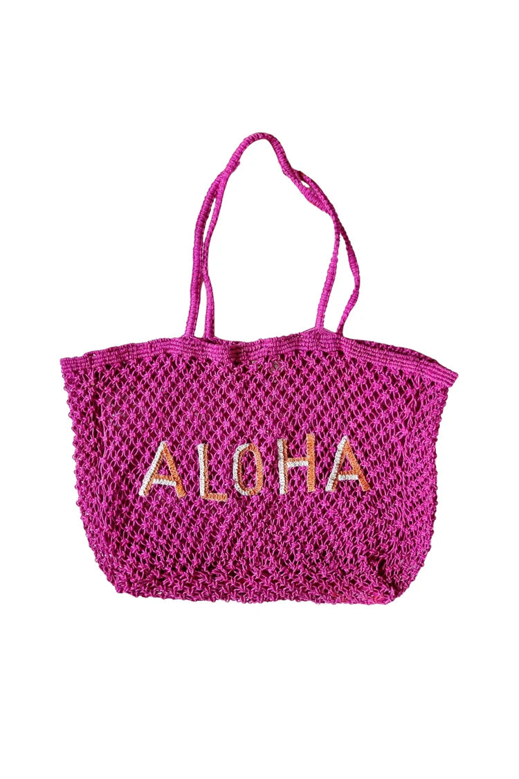 Aloha Jute Tote Bag in Pink-Fashion-Little Fish Co.