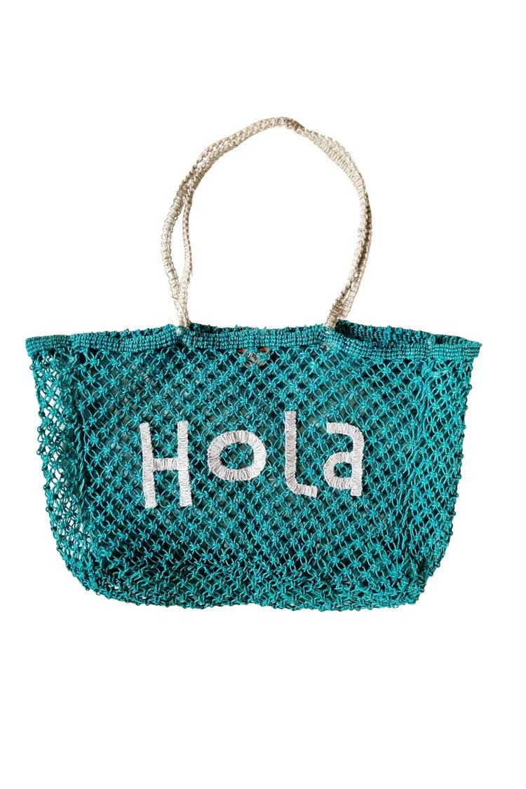 Hola Jute Tote Bag in Green-Fashion-Little Fish Co.