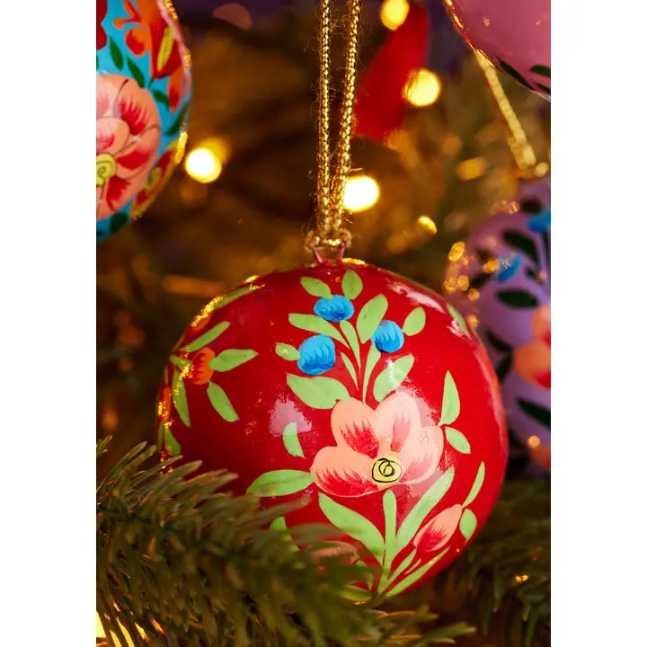 Kashmiri hand painted floral baubles - colours selected at random-Top 30 Christmas-Little Fish Co.