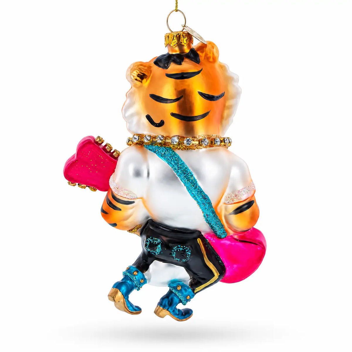 Rockstar Tiger glass ornament handcrafted