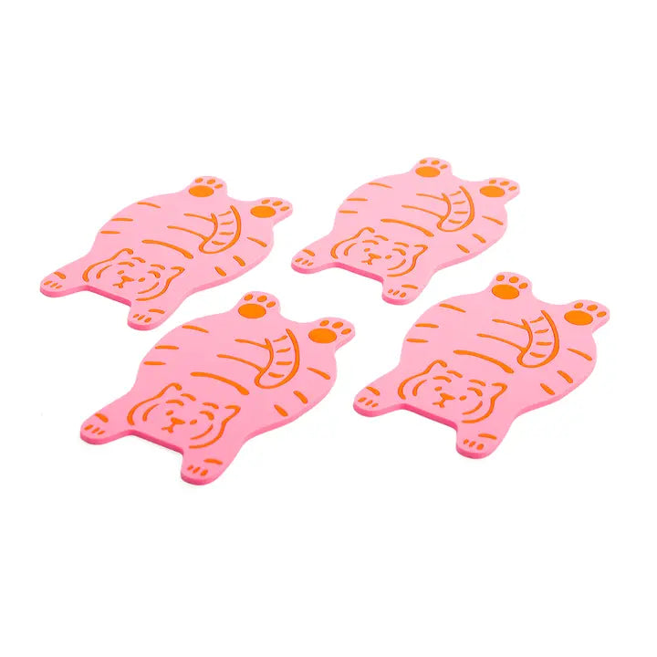 Pack of 4 pink tiger coasters-Top 30 Party-Little Fish Co.