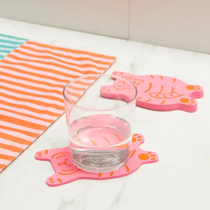 Pack of 4 pink tiger coasters-Top 30 Party-Little Fish Co.