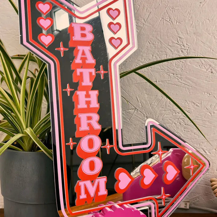 Retro Arrow Bathroom mirror pink red-Little Fish Co.